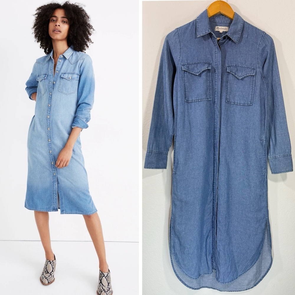 Madewell Maxi Denim Shirtdress with Pockets Size XS Button Front Casual Dress